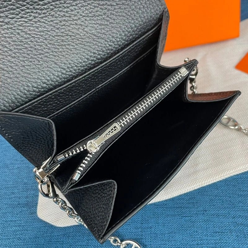 Hermes Constance Compact Wallet with Chain Togo Leather Palladium Hardware In Black - Image 3