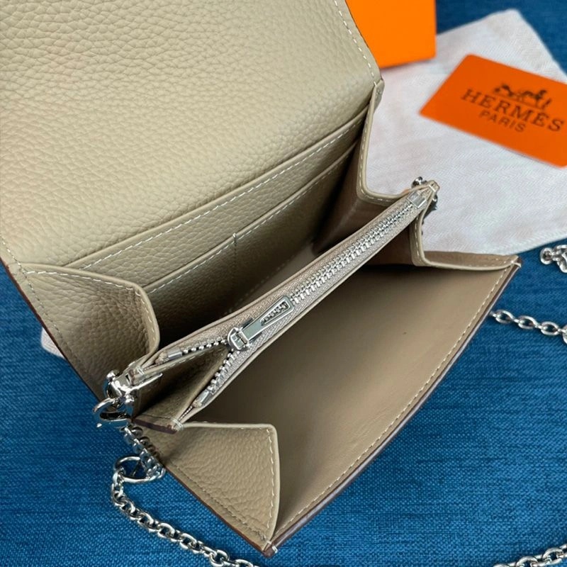 Hermes Constance Compact Wallet with Chain Togo Leather Palladium Hardware In Grey - Image 3