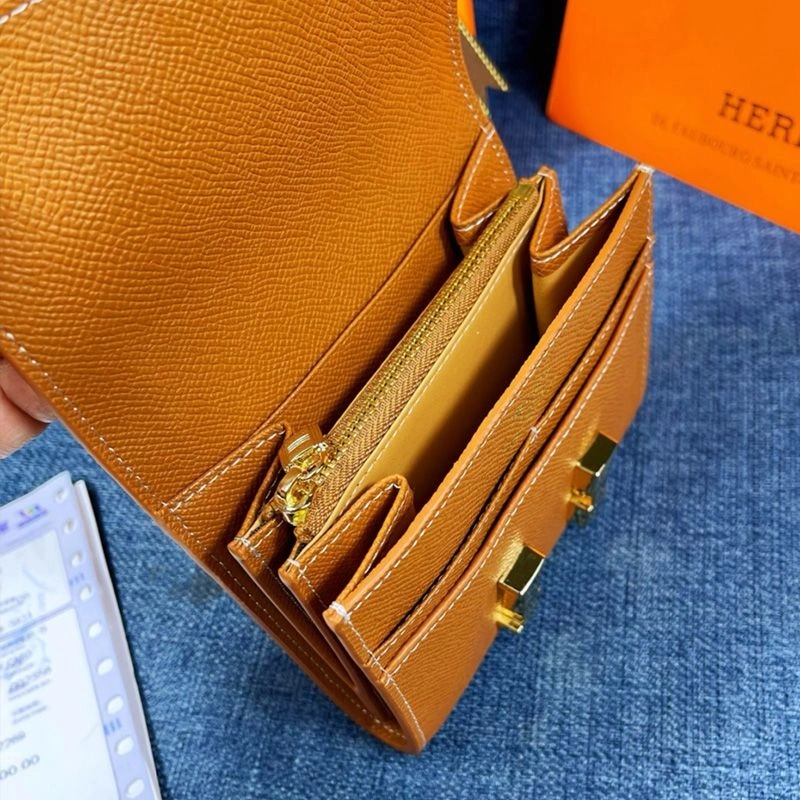 Hermes Constance Compact Wallet Epsom Leather Gold Hardware In Brown - Image 4