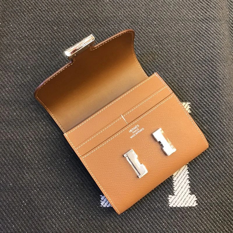 Hermes Constance Compact Wallet Epsom Leather Palladium Hardware In Brown - Image 3