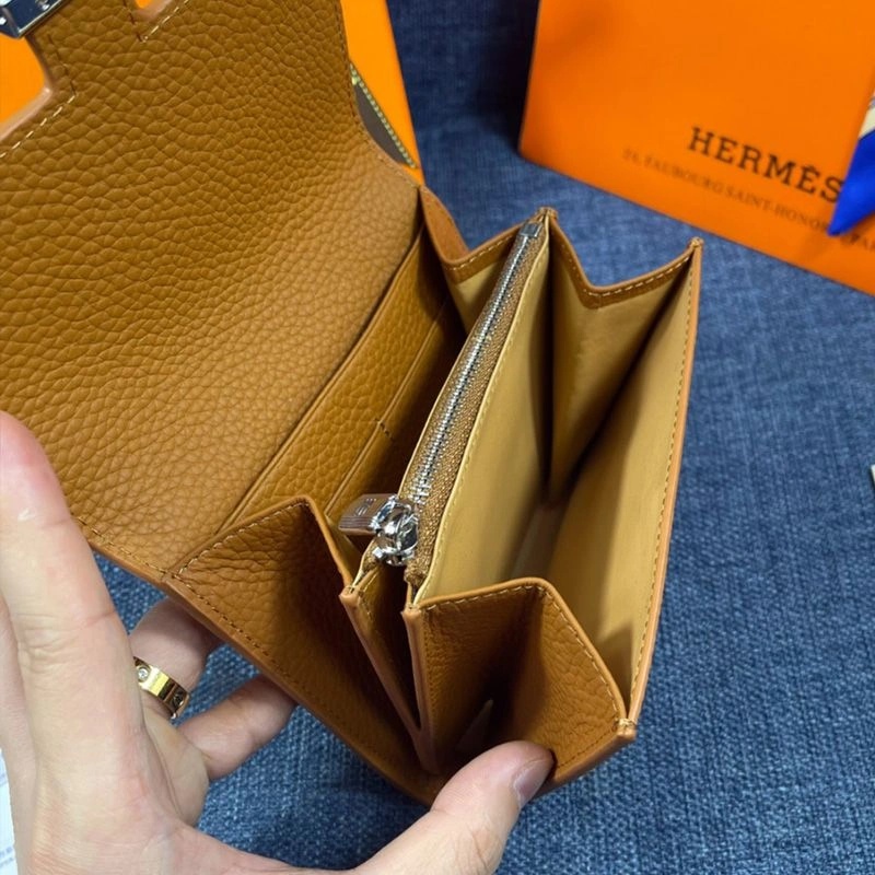 Hermes Constance Compact Wallet Togo Leather Palladium Hardware In Brown - Image 4