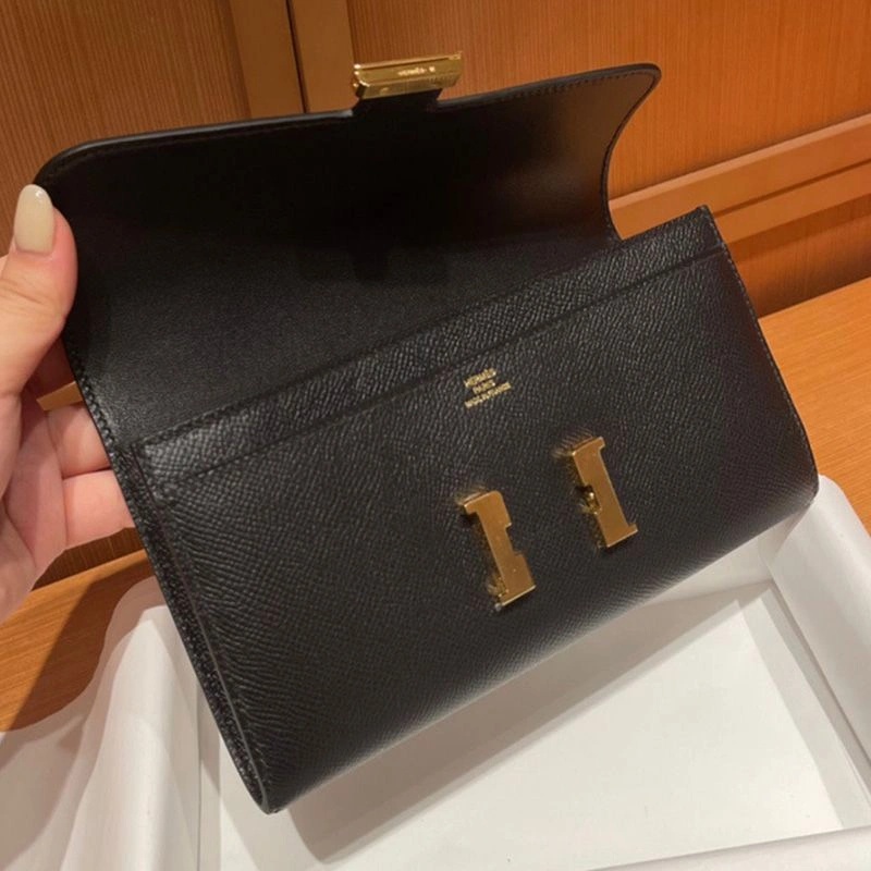 Hermes Constance Long Wallet Epsom Leather Gold Hardware In Black - Image 3