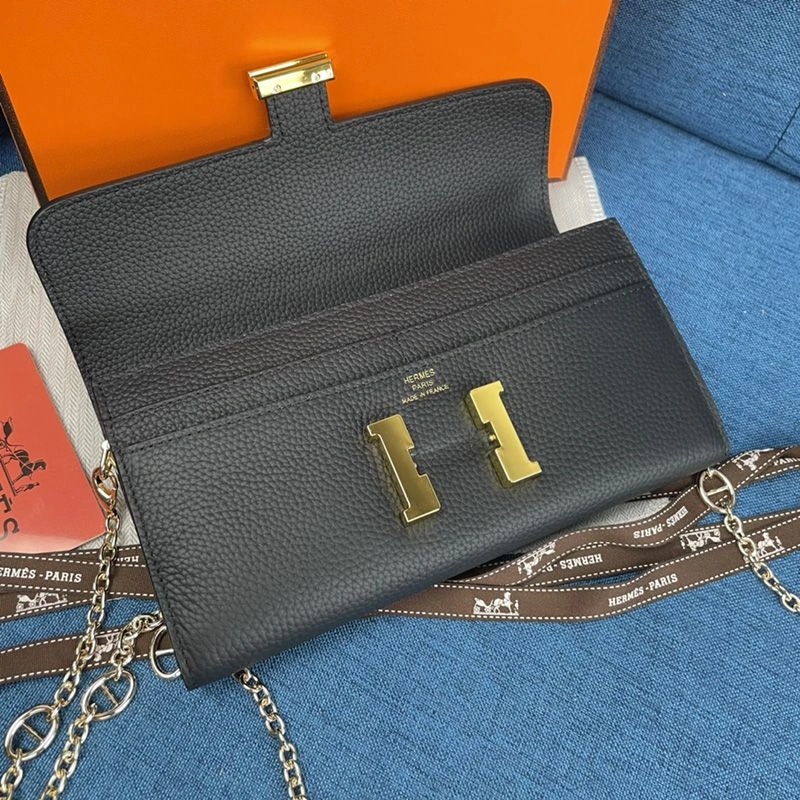 Hermes Constance Wallet with Chain Togo Leather Gold Hardware In Black - Image 3