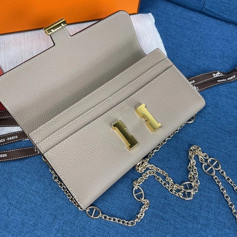 Hermes Constance Wallet with Chain Togo Leather Gold Hardware In Grey - Image 3