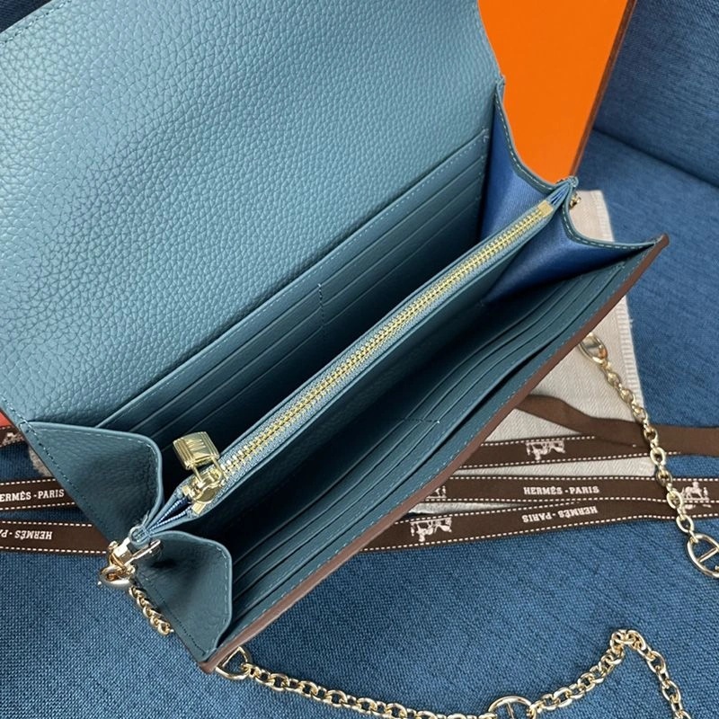Hermes Constance Wallet with Chain Togo Leather Gold Hardware In Sky Blue - Image 4