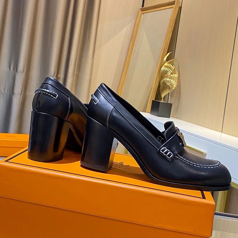 Hermes Dauphine 70 Loafers Women Calfskin In Black White - Image 4