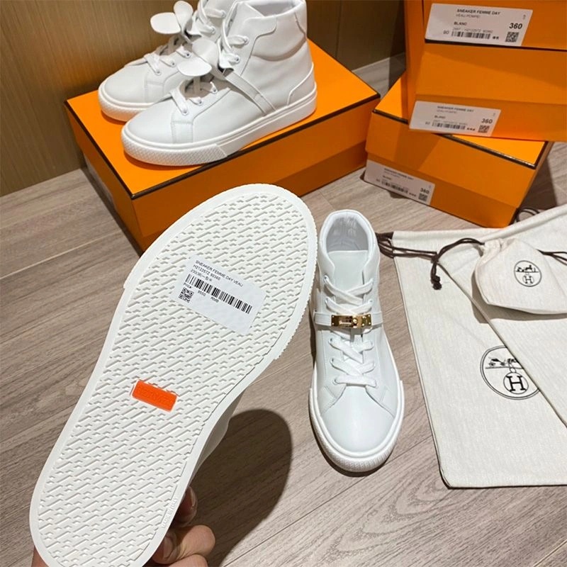 Hermes Daydream High-Top Sneakers Unisex Calfskin In White Gold - Image 4