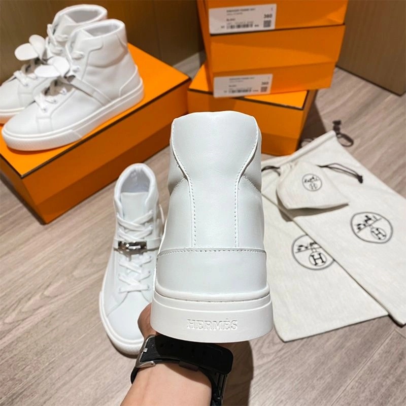Hermes Daydream High-Top Sneakers Unisex Calfskin In White Silver - Image 3