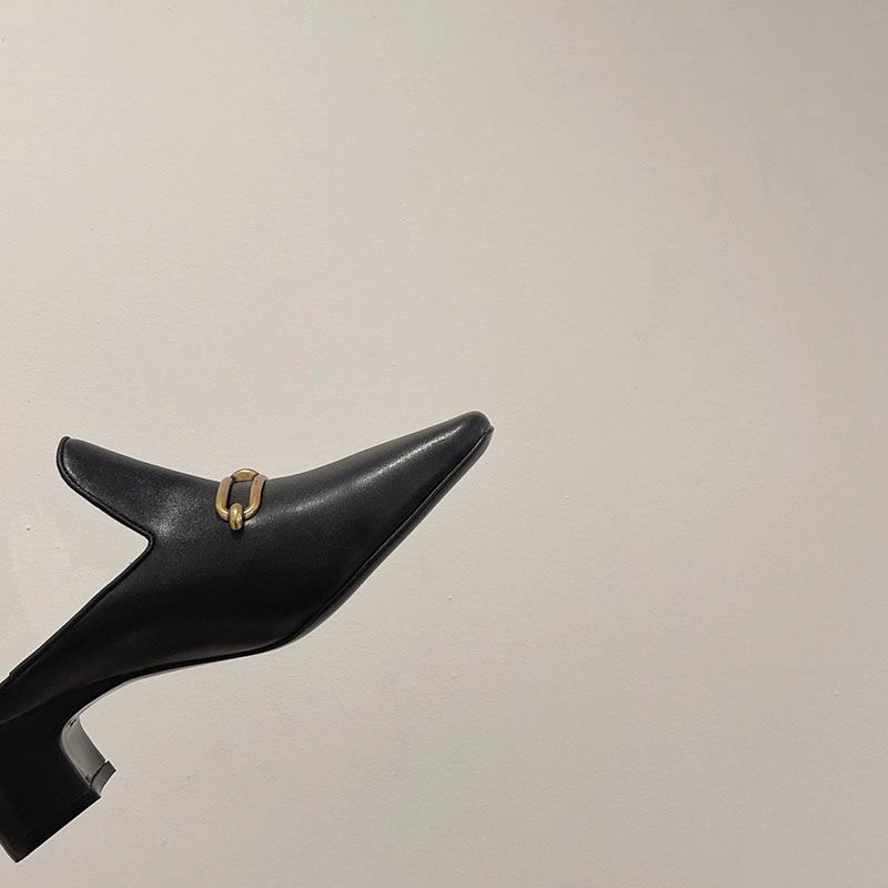 Hermes Diane Heeled Mules Women Calfskin with Roulis Buckle In Black - Image 4