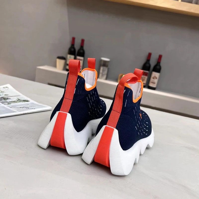 Hermes Eclair Sneakers Unisex Knit In Navy Blue Red - Image 4