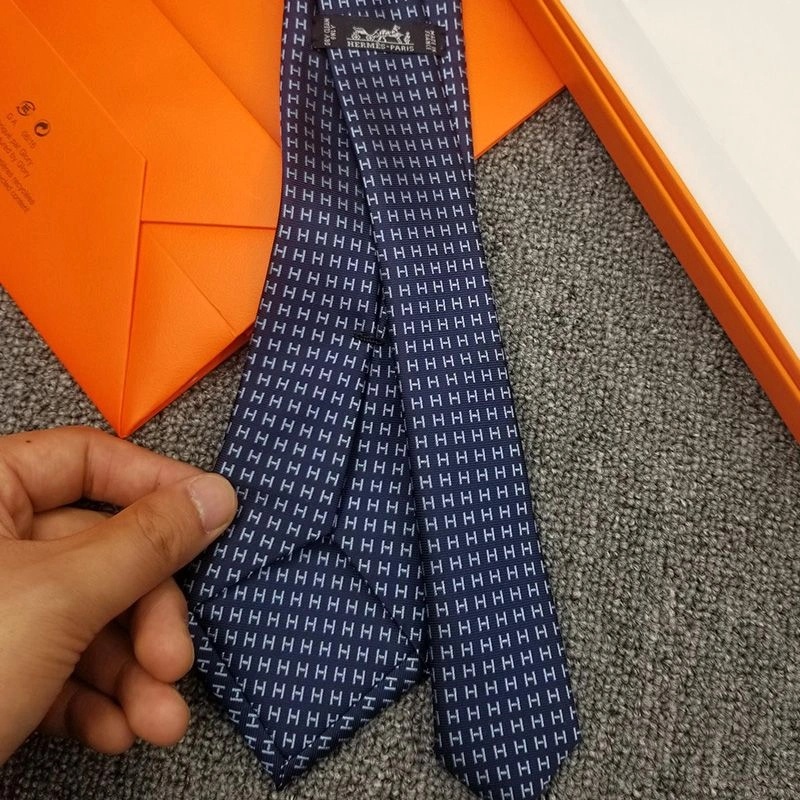 Hermes Faconnee H Bicolore Tie In Blue - Image 5