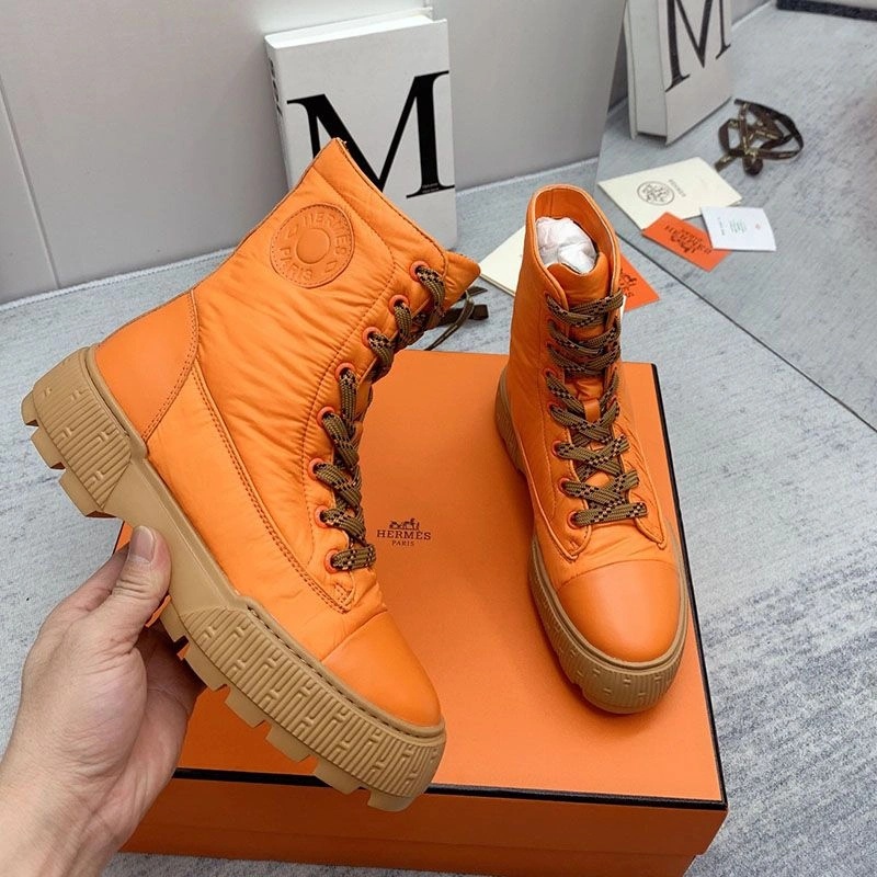 Hermes Fresh Ankle Boots Women Calfskin and Parachute with Logo Emblem In Orange - Image 3