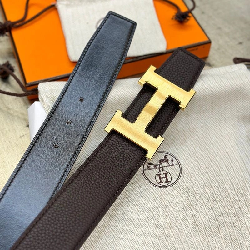 Hermes H Logo 38 Reversible Belt Calfskin In Coffee Black - Image 4