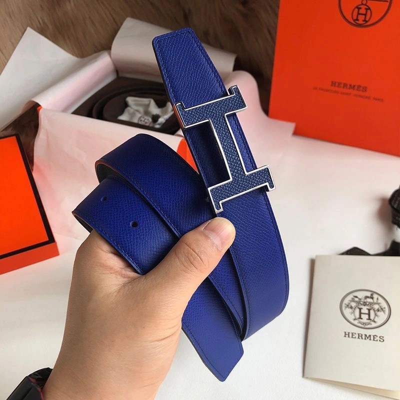 Hermes H Enamel Buckle 32MM Reversible Belt Epsom Leather In Blue - Image 3