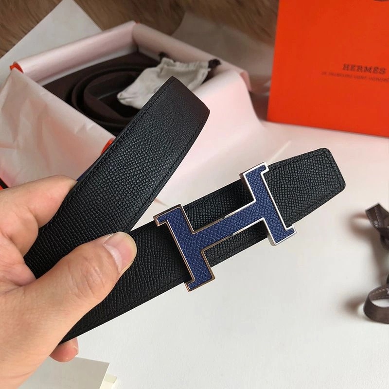 Hermes H Enamel Buckle 32MM Reversible Belt Epsom Leather In Blue - Image 4