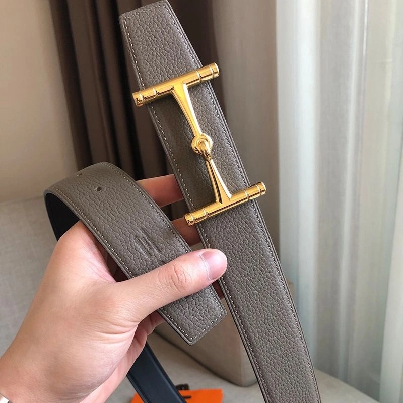 Hermes H Hippique Buckle 38MM Reversible Belt Togo Leather In Grey - Image 3