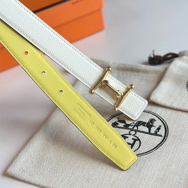 Hermes Mors H 24 Reversible Belt Leather In Yellow White - Image 5