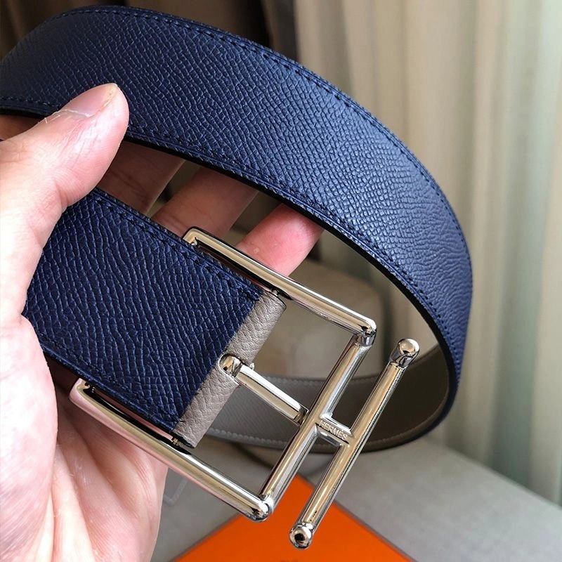 Hermes Nathan 40 Belt Togo Leather In Navy Blue Grey - Image 3