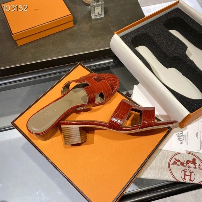 Hermes Oasis Slides Women Alligator Leather In Red - Image 4