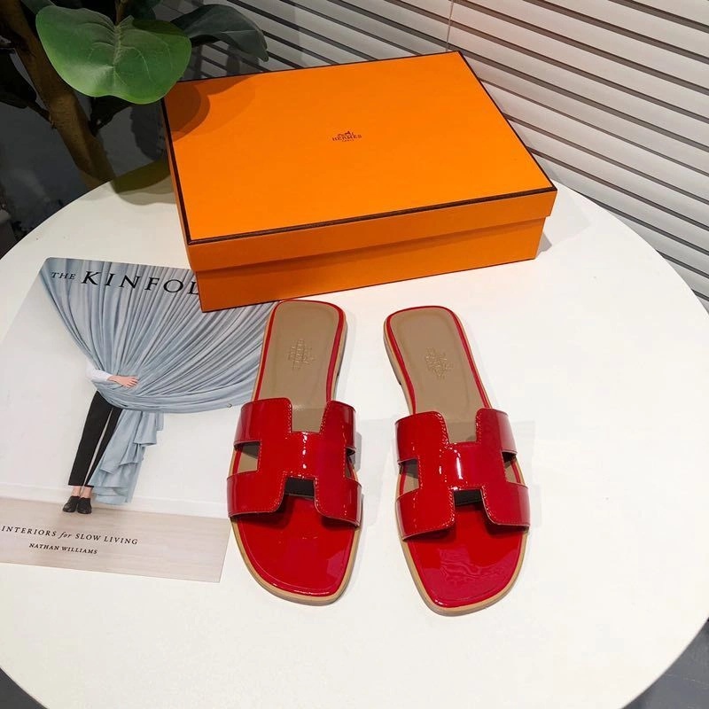Hermes Oran Slides Women Nappa Leather In Red - Image 3