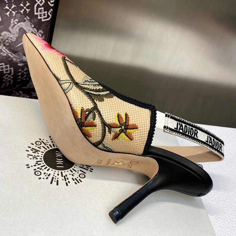 J'Adior Slingback Pumps Women Petites Fleurs Motif Canvas Khaki - Image 3