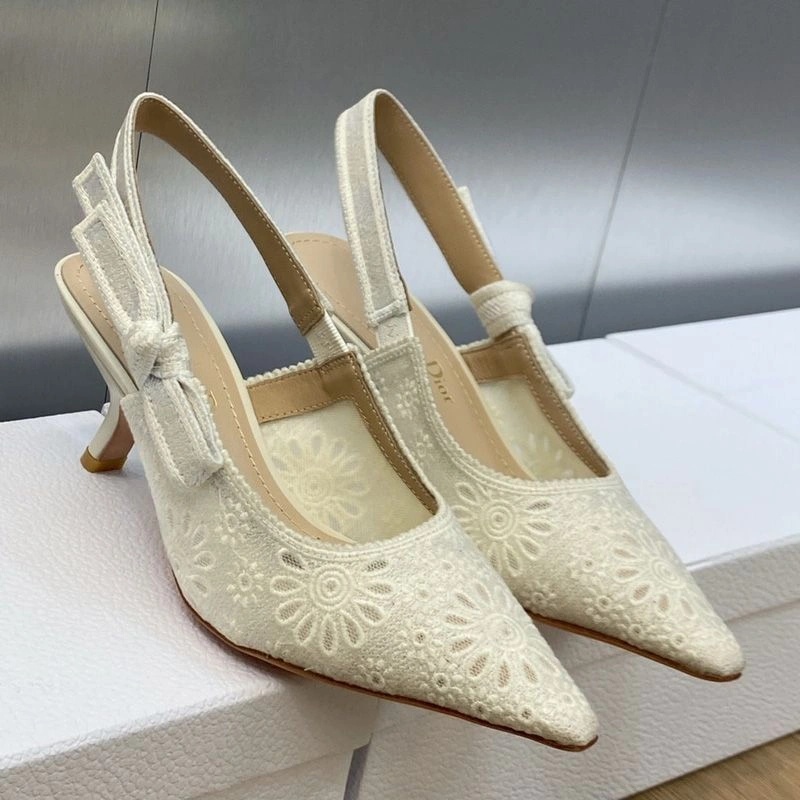 J'Adior Slingback Pumps Women Saint-Gall Floral Motif Mesh White - Image 4