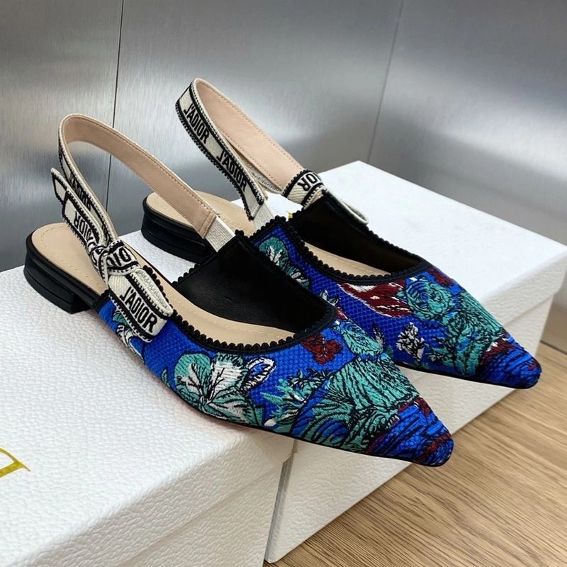 J'Adior Slingback Pumps Women Toile de Jouy Voyage Motif Canvas Blue Green - Image 6