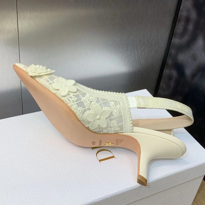 J'Adior Slingback Pumps Women 3D D-lace Motif Transparent Mesh White - Image 5