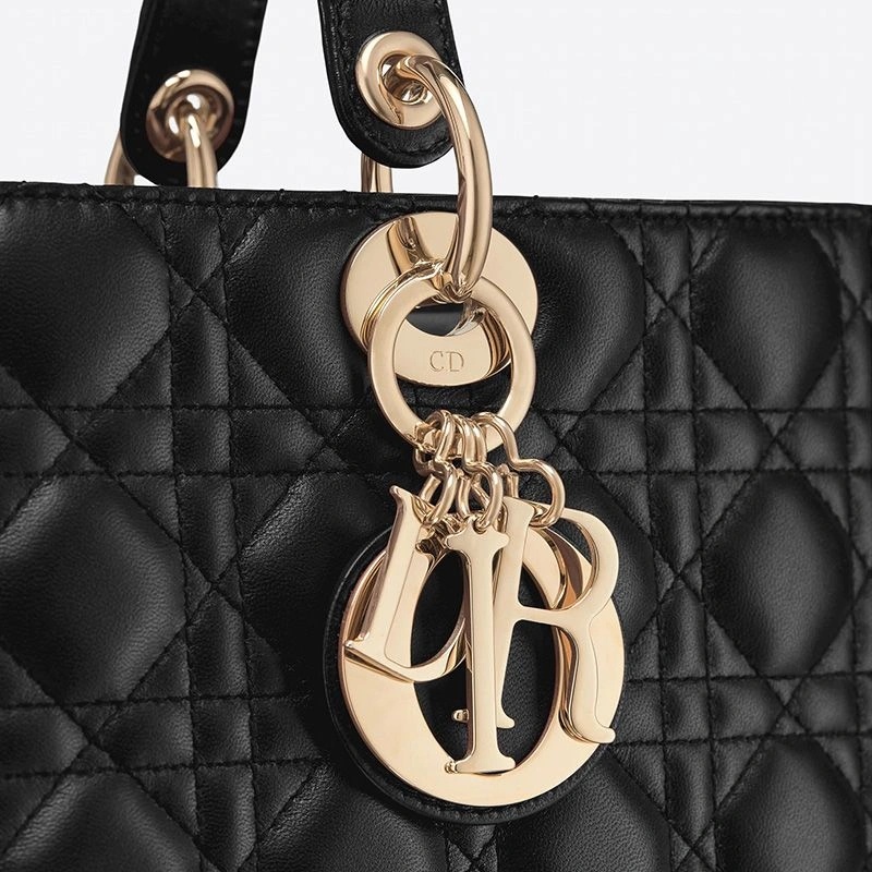Large Lady Dior Bag Cannage Lambskin Black Gold - Image 4