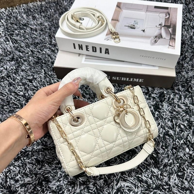 Micro Lady D-Joy Bag Cannage Lambskin White - Image 5