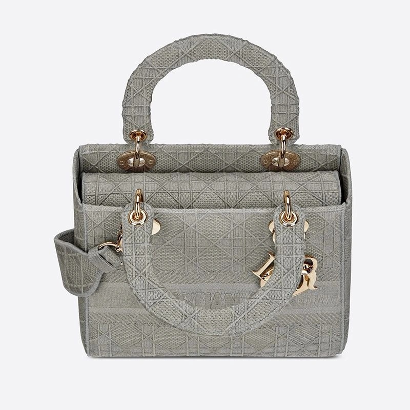 Medium Lady D-lite Bag Cannage Motif Canvas Grey - Image 4