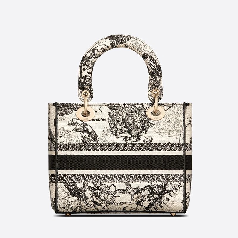 Medium Lady D-lite Bag Toile de Jouy Zodiac Motif Canvas White - Image 3