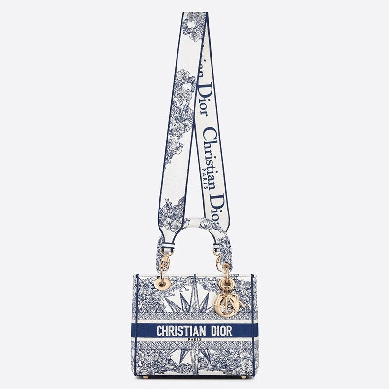 Medium Lady D-lite Bag Reve d'Infini Motif Canvas Blue - Image 5