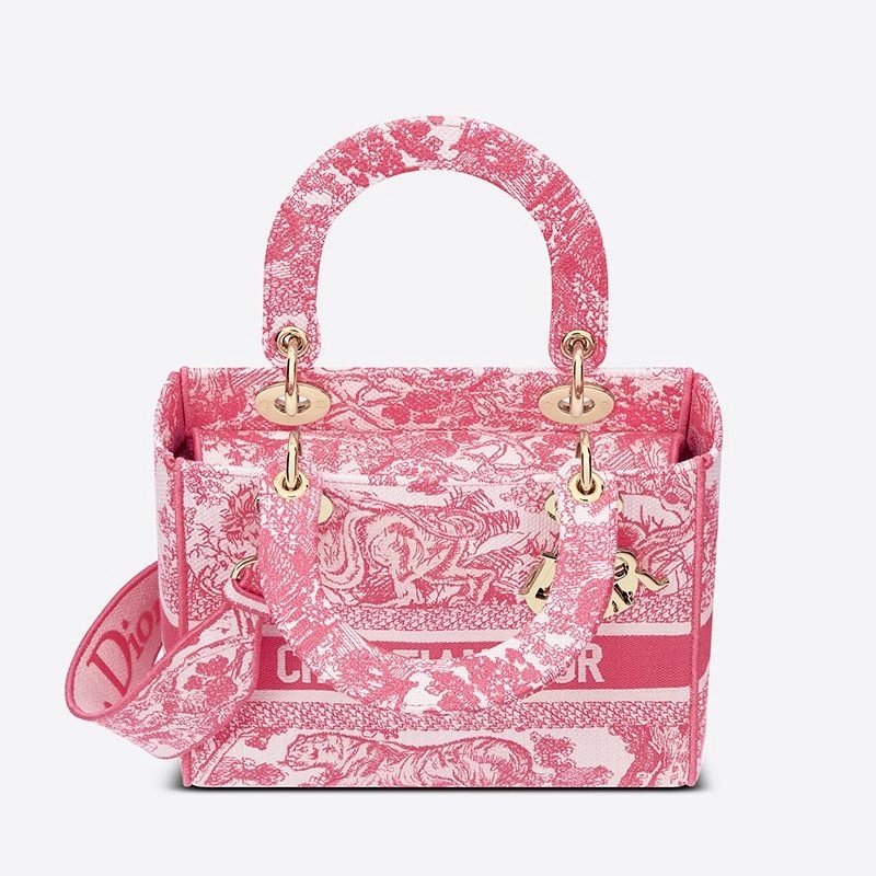 Medium Lady D-lite Bag Toile de Jouy Motif Canvas Rose - Image 4