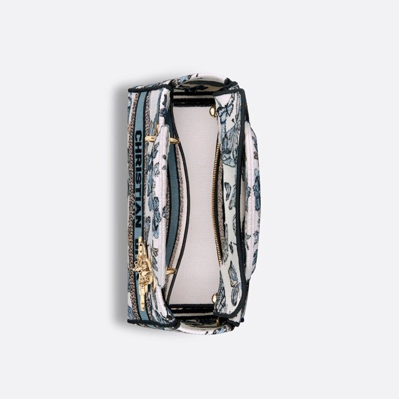 Medium Lady D-lite Bag Toile de Jouy Mexico Motif Canvas White Blue - Image 4